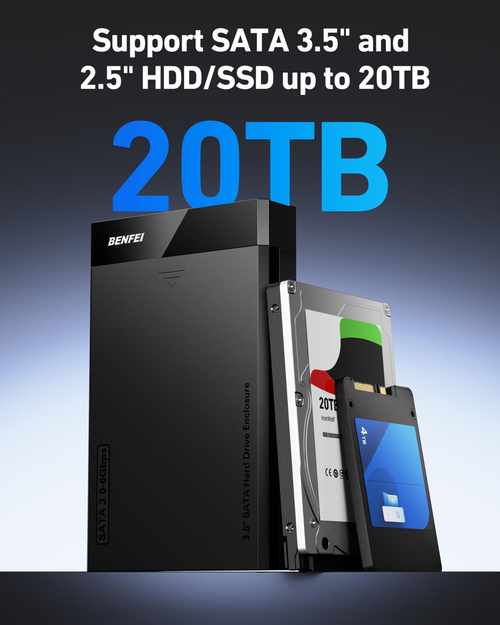 BENFEI 2.5 Inch SATA to USB Tool Free External Hard Drive Enclosure (6Gbps, Optimized for SSD, Support UASP SATA III)