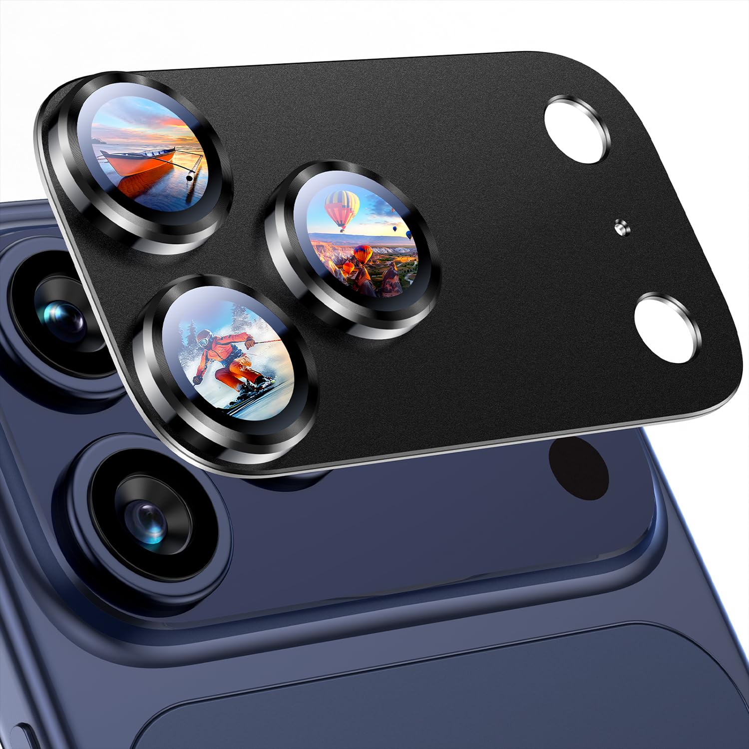 Uyiton Compatible with iPhone 17 Camera Lens Protector - [Not Easy to Break][Strong Adsorption][Case-Friendly] Metal Tempered Glass Rear Camera Screen Cover - Black