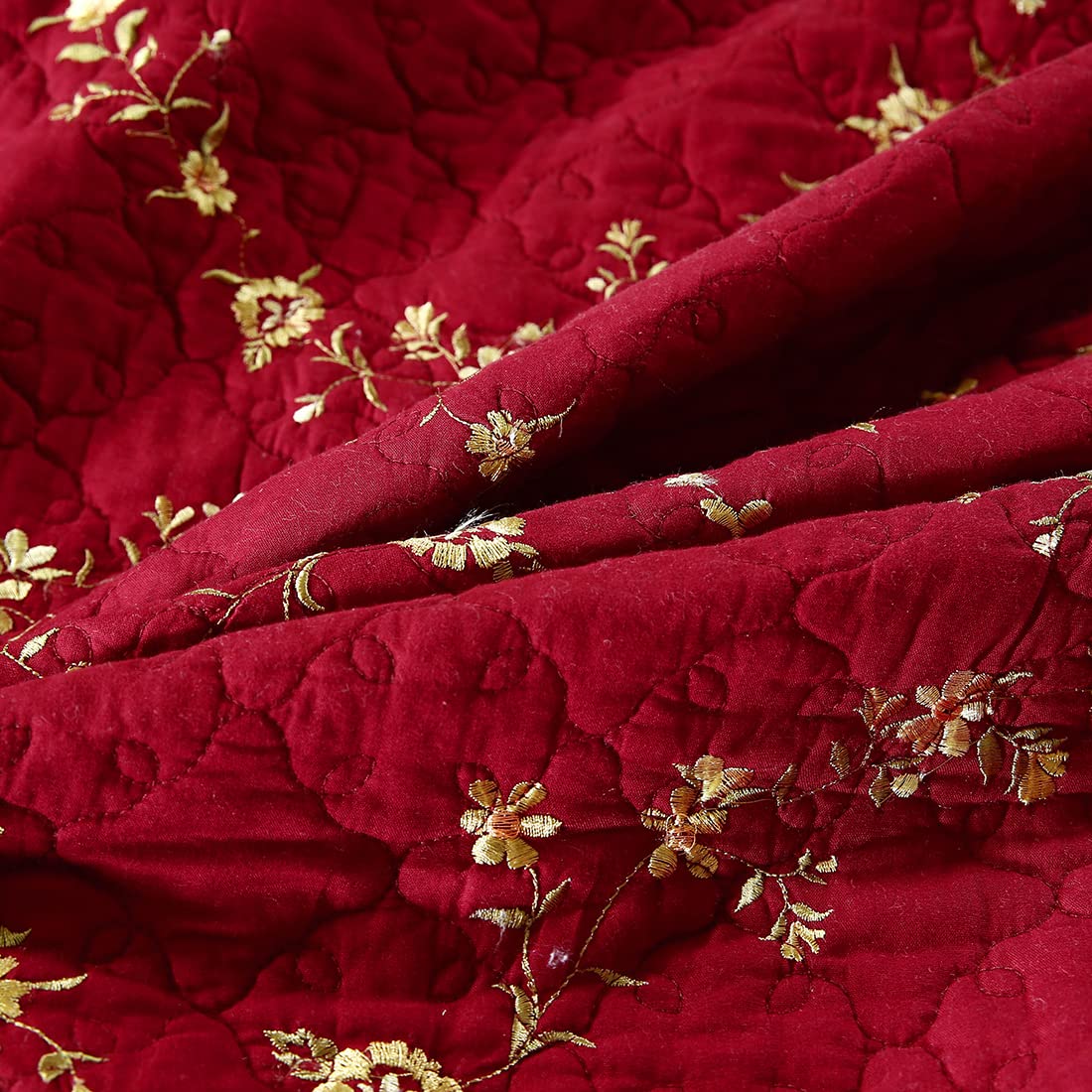vctops 3-Piece Floral Embroidered Bedspread Coverlet Set Twin Size 100% Cotton Reversible Patchwork 1 Quilt and 2 Pillow Shams (Flower,Twin)