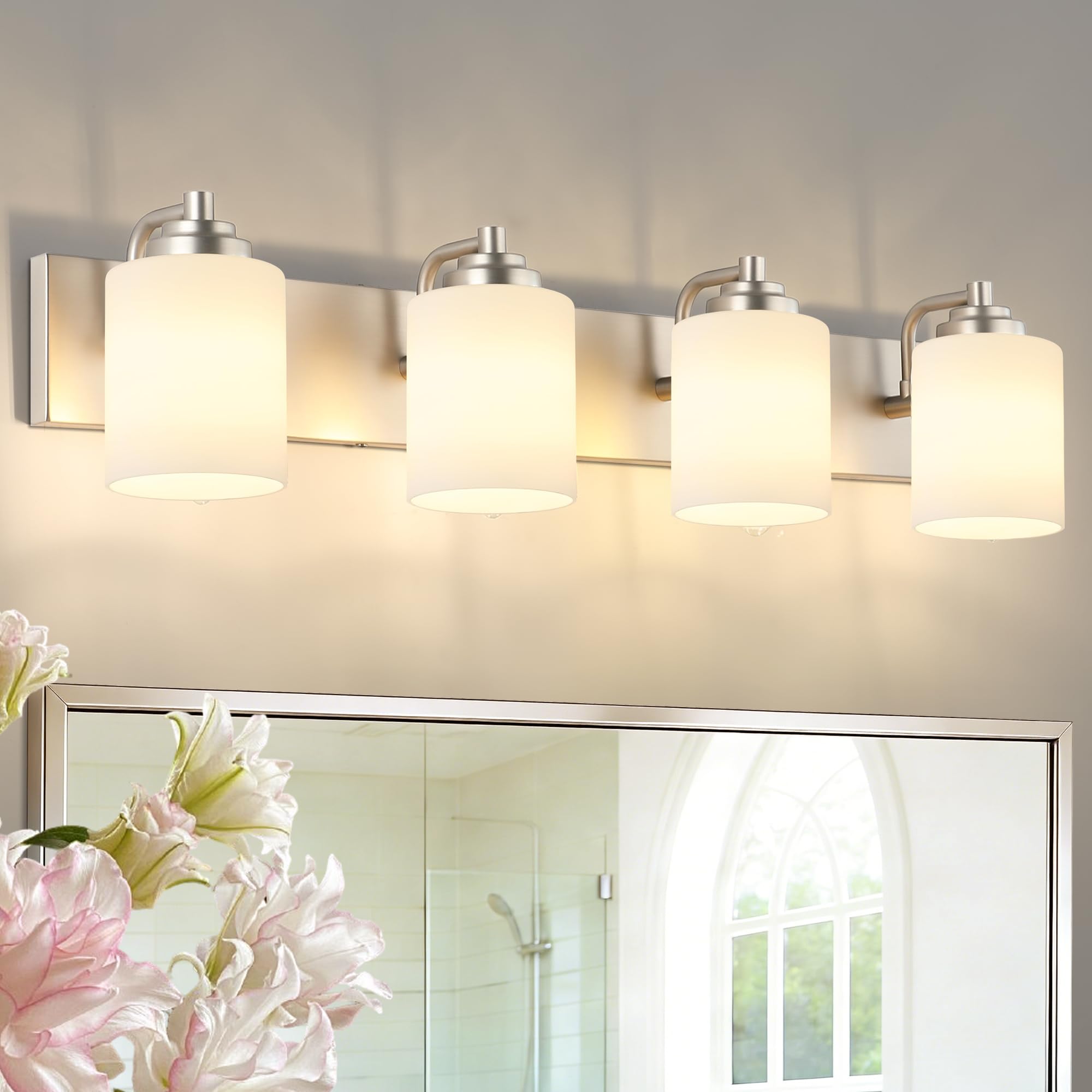 SOLFART 20.1 Inch Black Vintage Bathroom Vanity Light Fixtures Fixtures with Modern Glass Globe Shade Metal Brass Wall Lamp 2 Lights