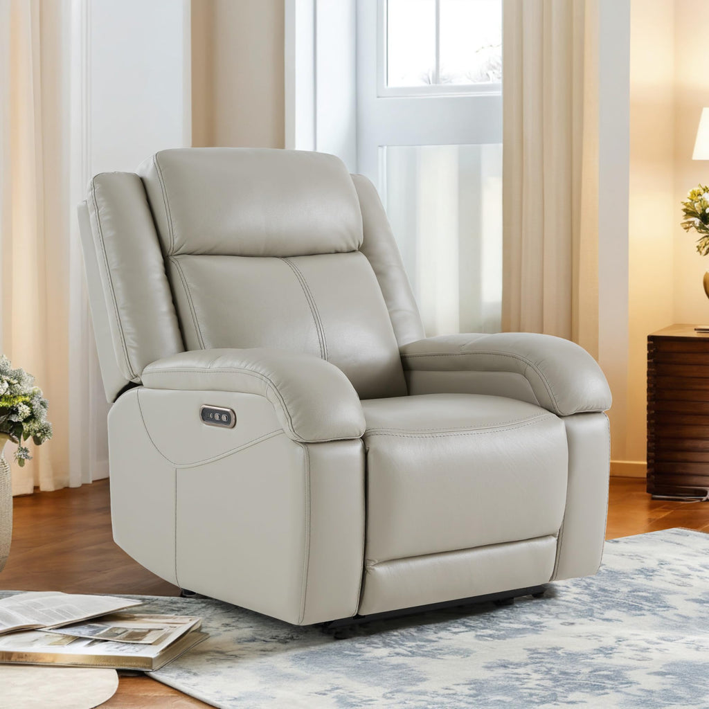 Watson & Whitely Genuine Leather Power Recliner Chairs for Adults, Wall Hugger RV Recliner with Power Headrest & Charging Ports, Electric Recliner Sofa Chair for Living Room, Black