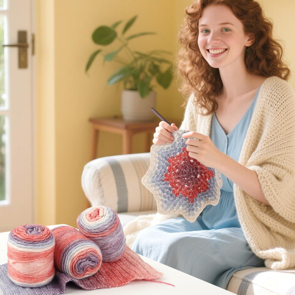 Katech Fairyland Yarn for Crocheting Knitting-Gradient Yarn Cake-4 Pack of 100g/3.52 oz-Soft DK Light Weight #3-60% Cotton 30% Acrylic 10% Wool-Perfect for Scarves, Shawls, Blankets and Garments(A)