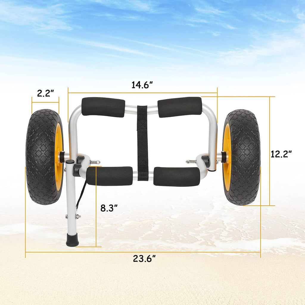 Bonnlo Kayak Car Foldable Aluminum Kayak Trailer with 10'' Solid Tires, Universal Kayaks Wheel Cart Dolly for Canoe, Paddle Board, Boat, Float Mats, Jon Boat