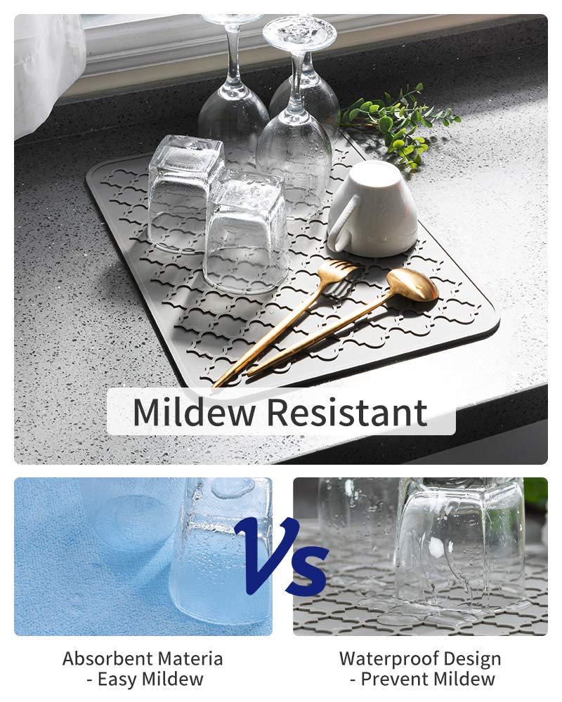 AMOAMI-Dish Drying Mats for Kitchen Counter-Silicone Dish Drying Mat-Kitchen Dish Drying Pad Heat Resistant Mat-Kitchen Gadgets Kitchen Accessories Kitchen Small Appliances(12" x 16", BEIGE)