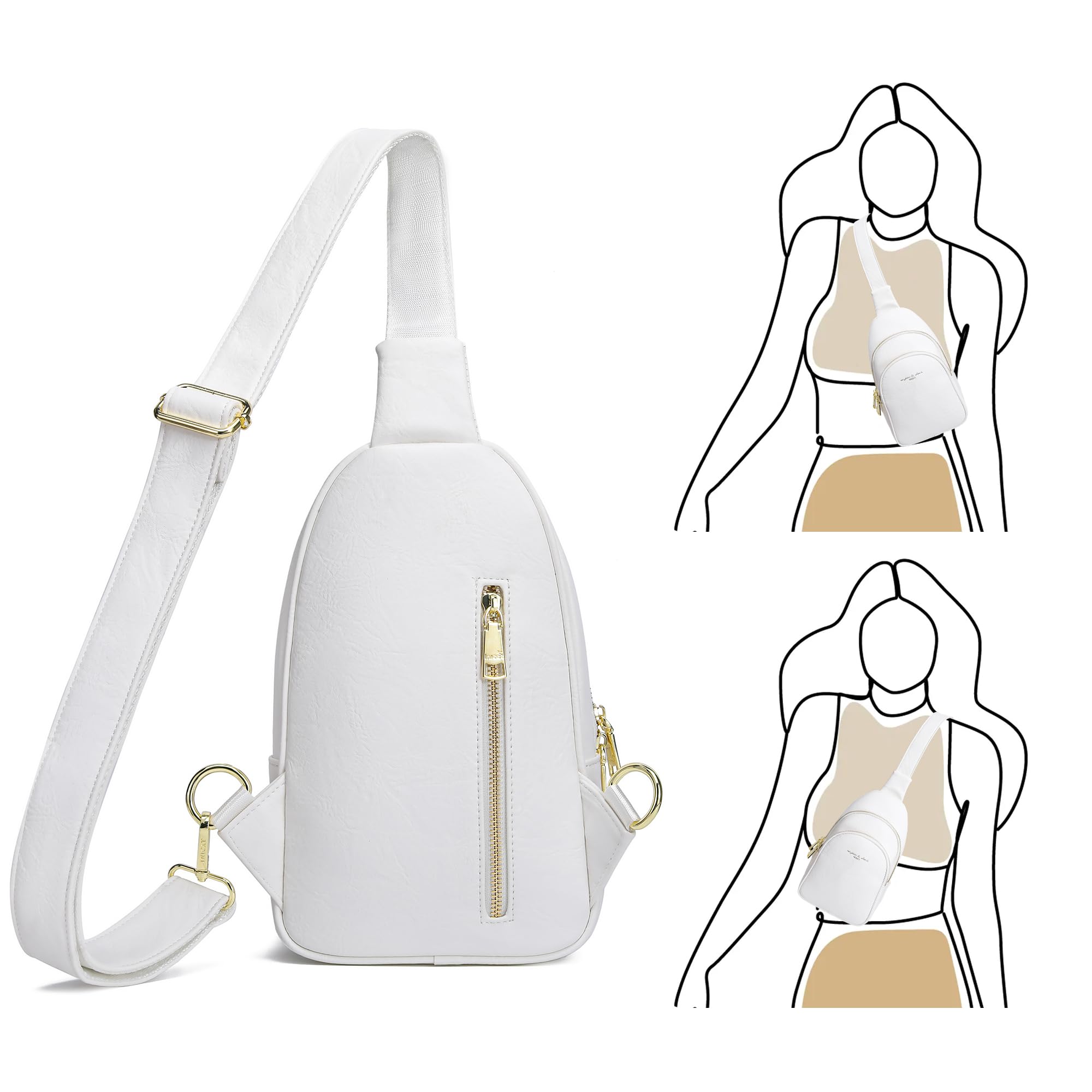 INICAT Small Crossbody Sling Bags Faux Leather Fanny Packs Purses for Women Everyday & Travel
