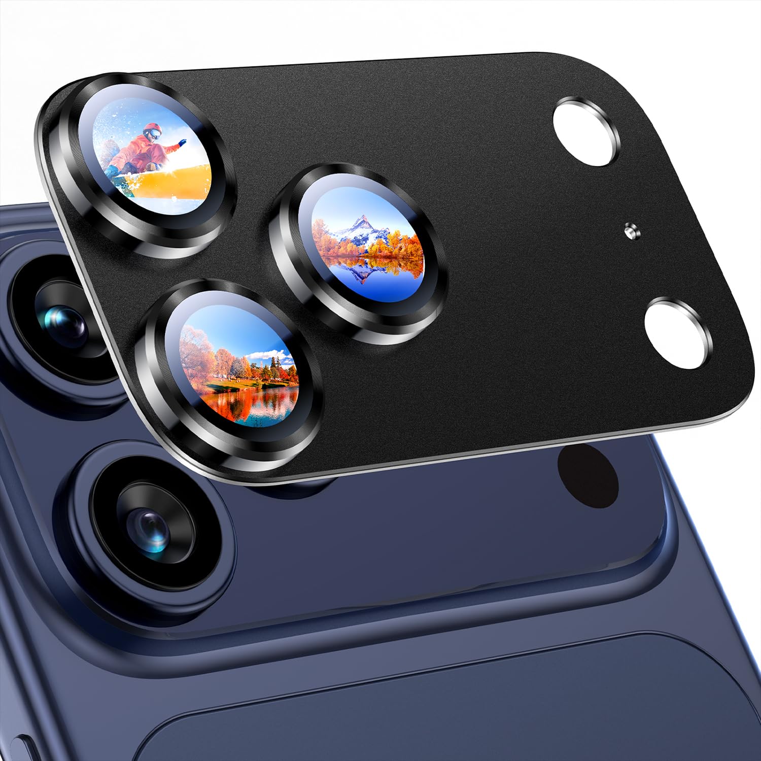 Uyiton Compatible with iPhone 17 Camera Lens Protector - [Not Easy to Break][Strong Adsorption][Case-Friendly] Metal Tempered Glass Rear Camera Screen Cover - Black