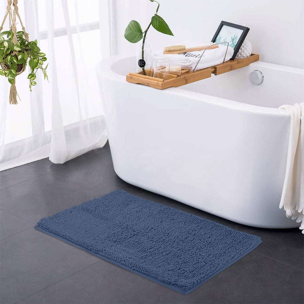 LuxUrux Bath Mat, Extra-Soft Plush Non-Slip Bathroom Rug, Luxury Chenille Microfiber Material, Super Absorbent Shaggy Bath Rug. Machine Wash & Dry (17 x 24 inches, Warm Grey)