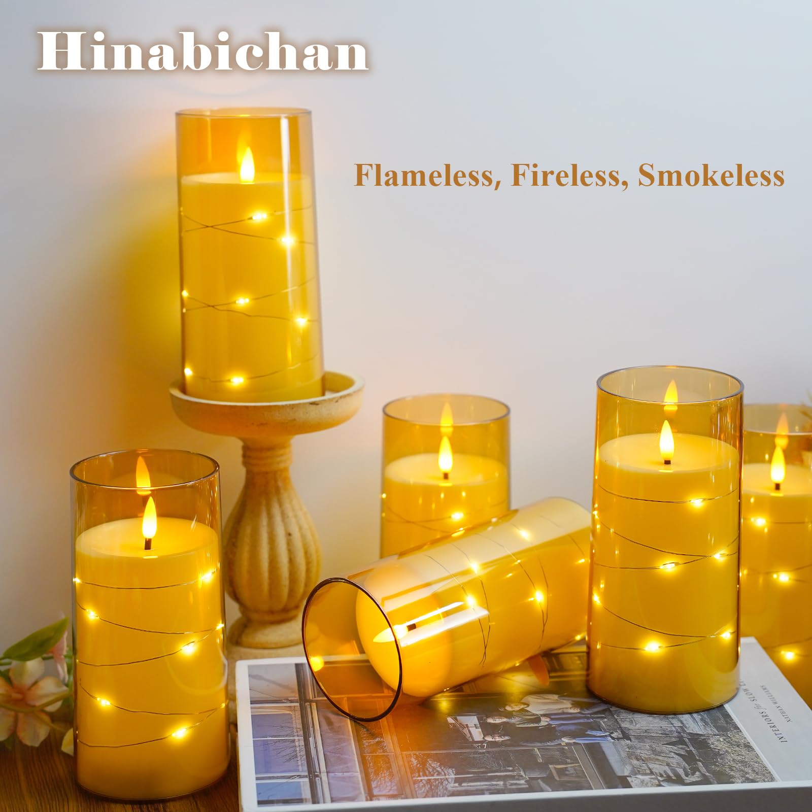 Flickering Flameless Candles with Remote Timer, 6pcs LED Battery Operated Candles with Embedded String Lights Red, Same Size D3 H6