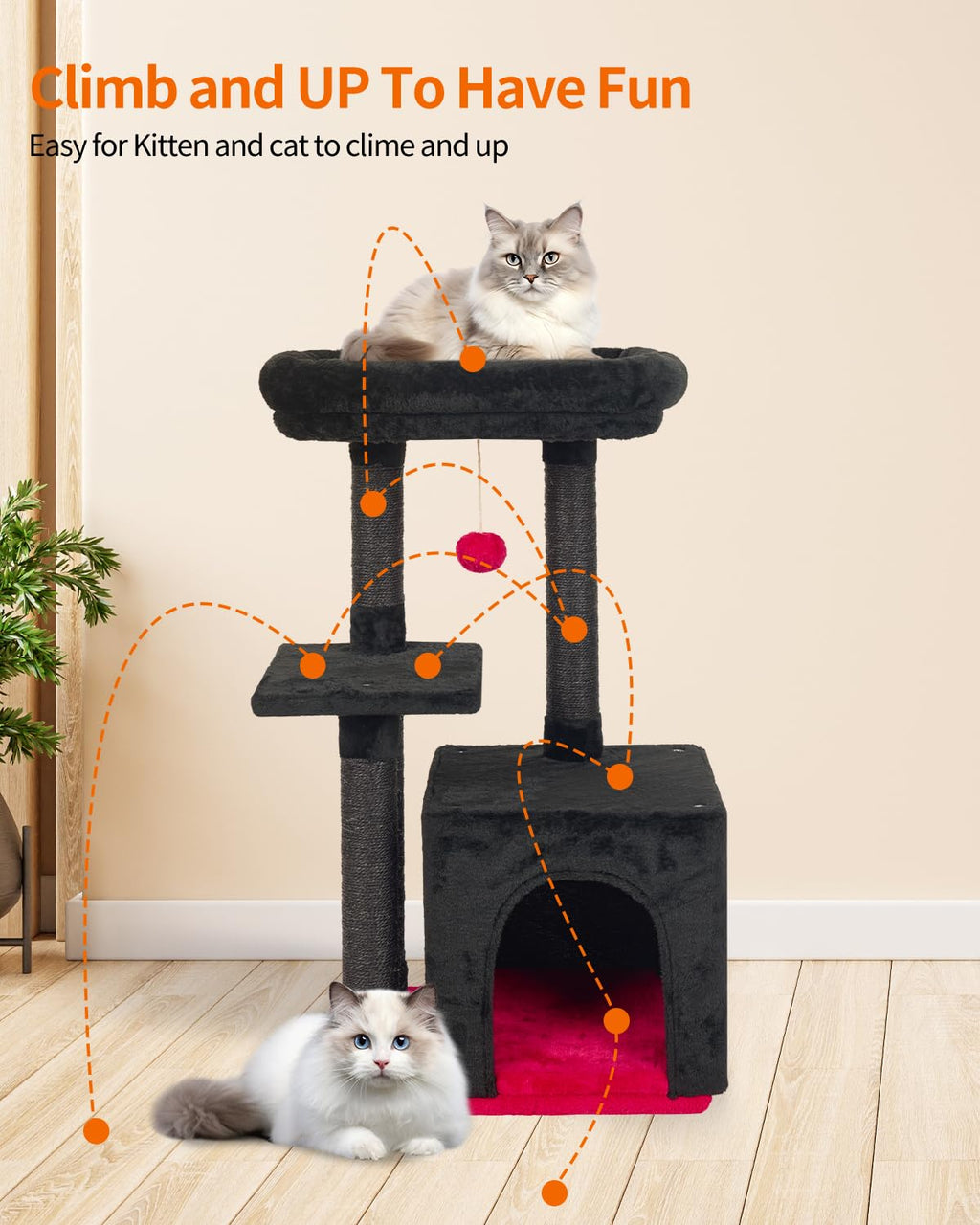 FISH&NAP Cute Cat Tree Kitten Cat Tower for Indoor Cat Condo Sisal Scratching Posts with Jump Platform Cat Furniture Activity Center Play House Beige