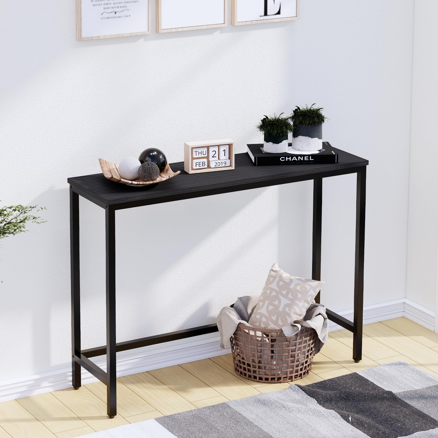 Timberer 39.4” Console Table, Hallway Entrance Table Sofa Table Behind Couch, for Living Room, Entryway, Easy Assembly, Accent Table, Black