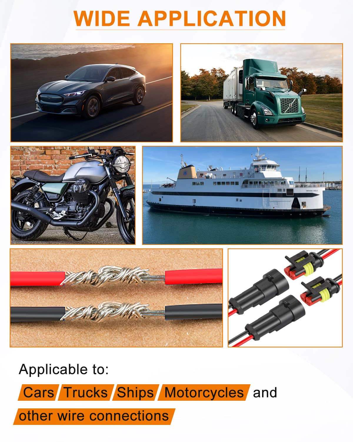 NAOEVO 2 Pin Connector Waterproof, 16 AWG 2 Wire Connectors, Automotive Electrical Male and Female Plug with Heat Shrink Tubing for Car Truck Boat Wire Connection, 6 Kits