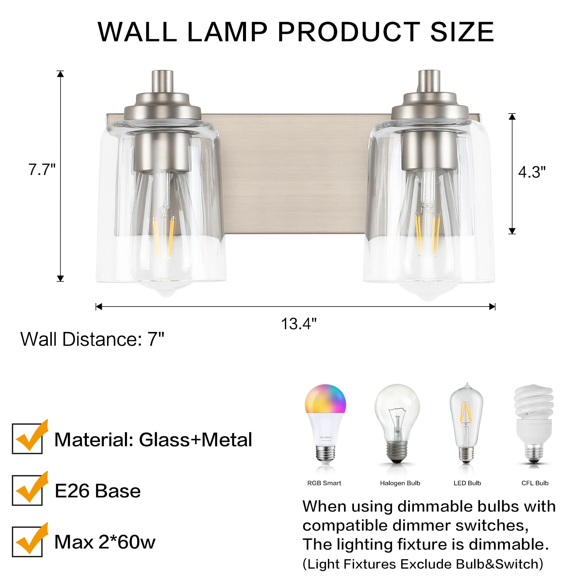 SOLFART 20.1 Inch Black Vintage Bathroom Vanity Light Fixtures Fixtures with Modern Glass Globe Shade Metal Brass Wall Lamp 2 Lights