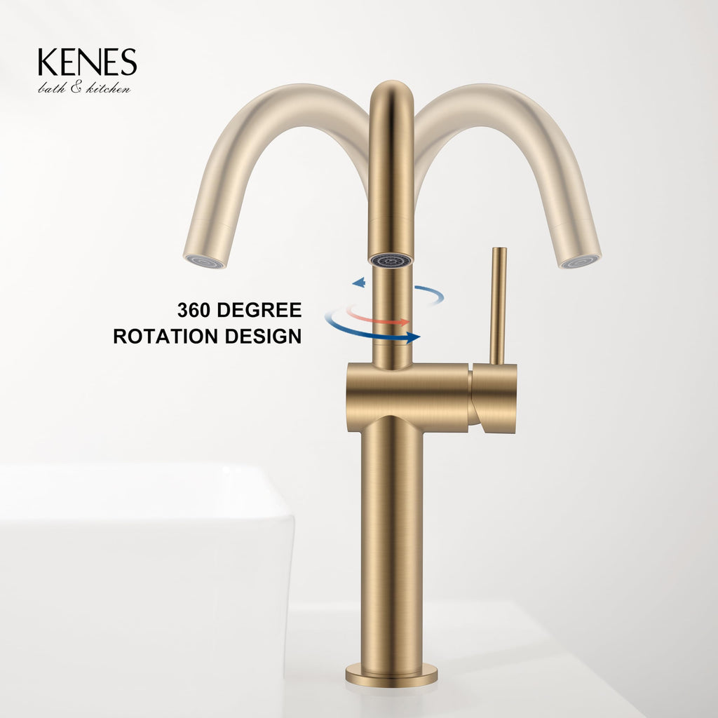 KENES Black and Gold Single Handle Bathroom Sink Faucet, Modern Prep Wet Bar Sink Faucet with Drain Assembly & Deck Plate, Vanity Faucets for Farmhouse RV Camper Utility, KE-9005B-BG