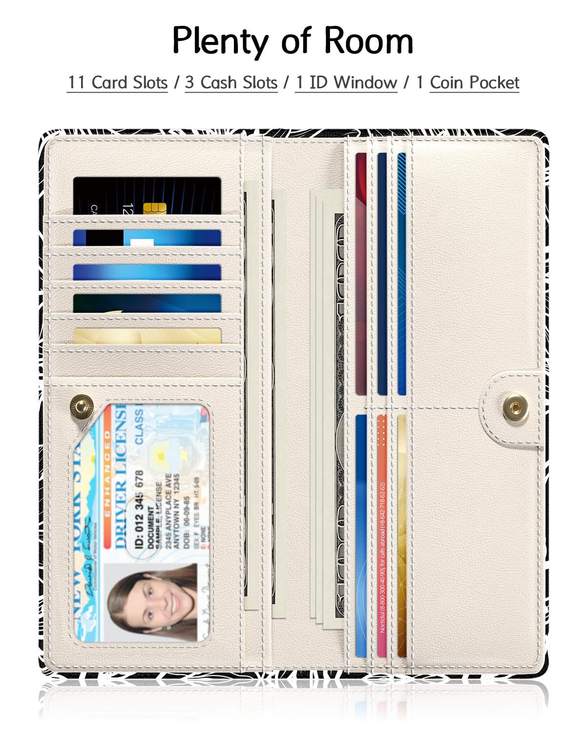 Nipichsha Womens Wallet, RFID Slim Wallets for Women, Thin Ladies Credit Card Holder Purse, Cute Leather Bifold Clutch Billfold with 11 Card Slots & ID Window, Abstract Boho Leaf