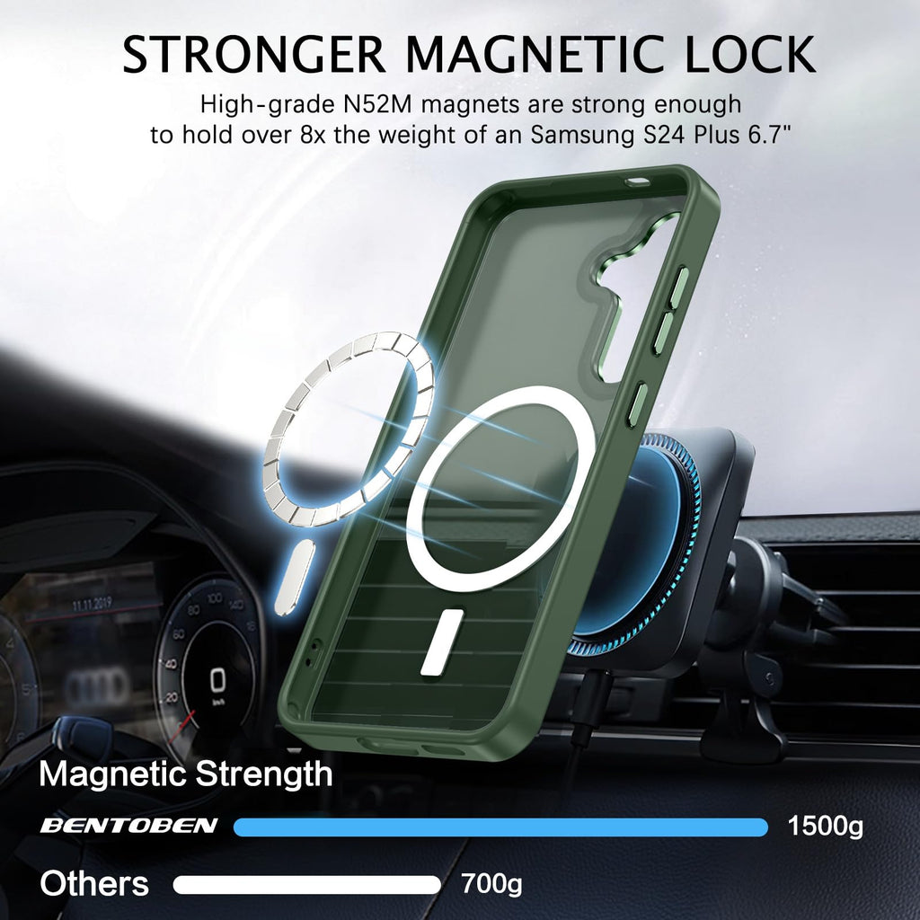 BENTOBEN Magnetic for Samsung Galaxy S24 Plus Case [Compatible with Magsafe] Translucent Matte Slim Thin Shockproof Anti-Yellow Women Men Protective Phone Cases Cover for Samsung S24 Plus 6.7", Black