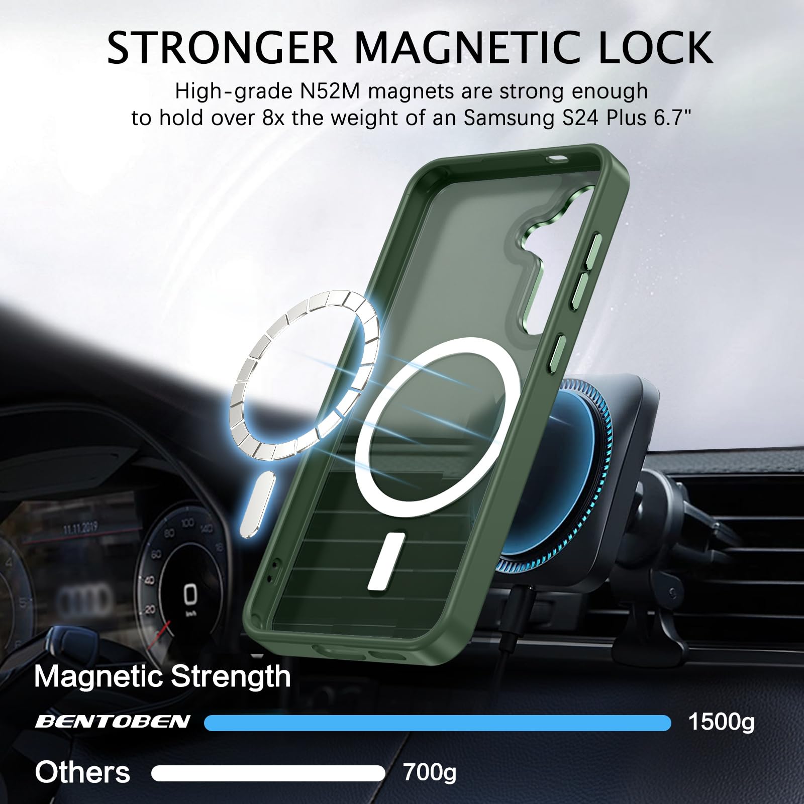 BENTOBEN Magnetic for Samsung Galaxy S24 Plus Case [Compatible with Magsafe] Translucent Matte Slim Thin Shockproof Anti-Yellow Women Men Protective Phone Cases Cover for Samsung S24 Plus 6.7", Black