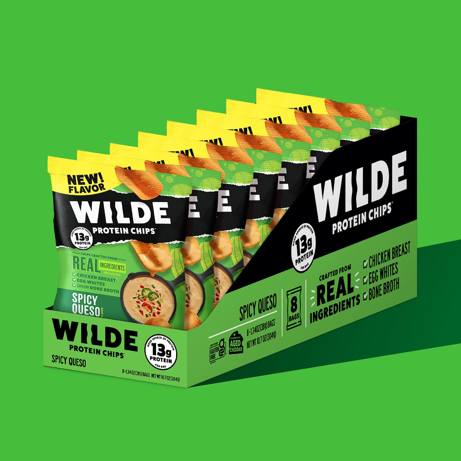 WILDE Protein Chips Barbeque, Thin and Crispy High Protein Snacks, Keto Friendly, Low Carb Chips, Real Ingredients, 1.34oz (Pack of 8)