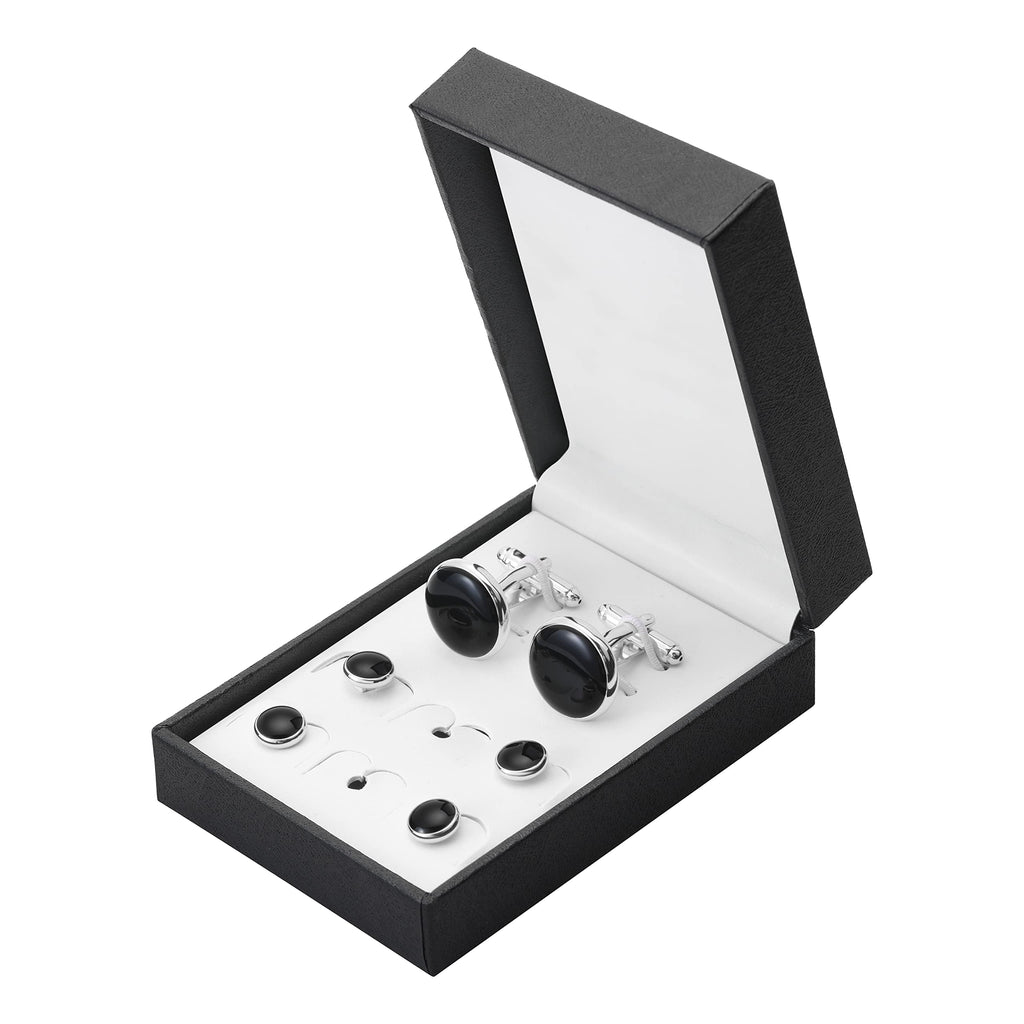 Men's Cufflinks & Tuxedo Studs Set - 316L Stainless Steel Formal Wedding Jewelry, Groomsmen Gift Set with Gift Box