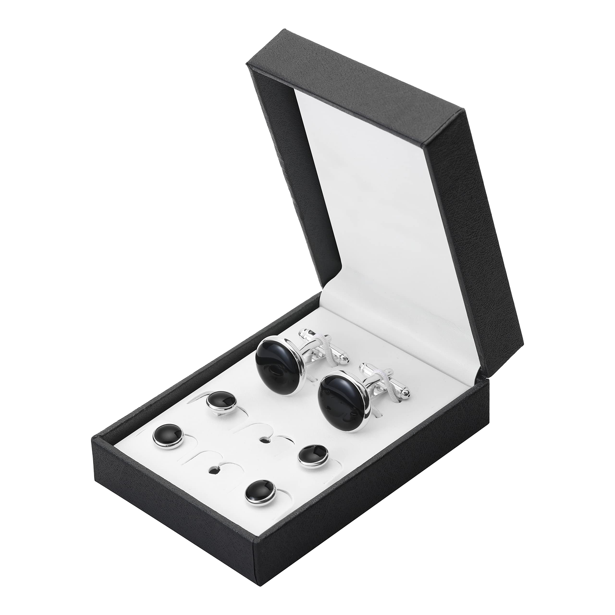 Men's Cufflinks & Tuxedo Studs Set - 316L Stainless Steel Formal Wedding Jewelry, Groomsmen Gift Set with Gift Box