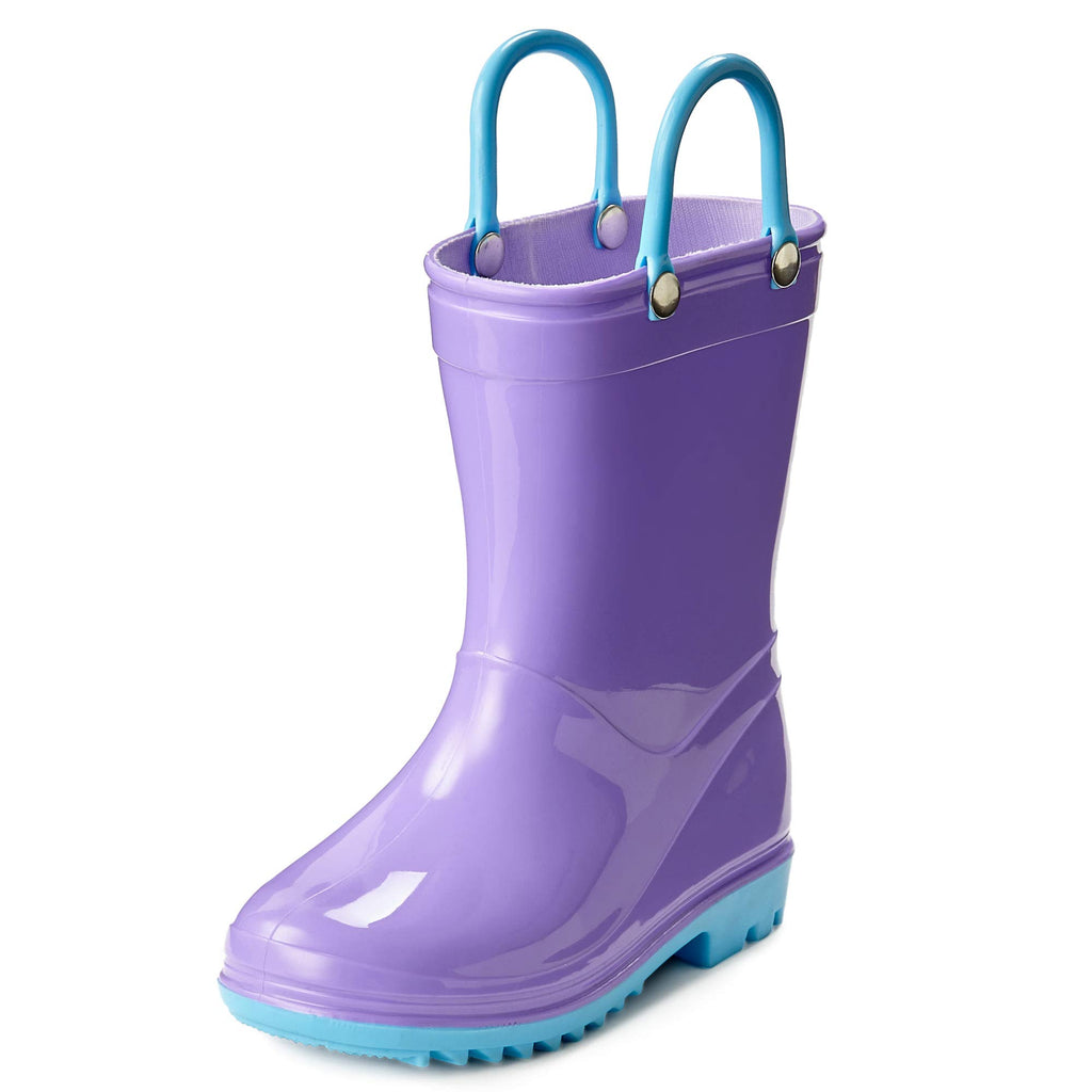 Puddle Play Toddler and Kids Waterproof PVC Rain Boots with Easy-On Handles – Lightweight Slip-Resistant Outdoor Boots for Boys and Girls