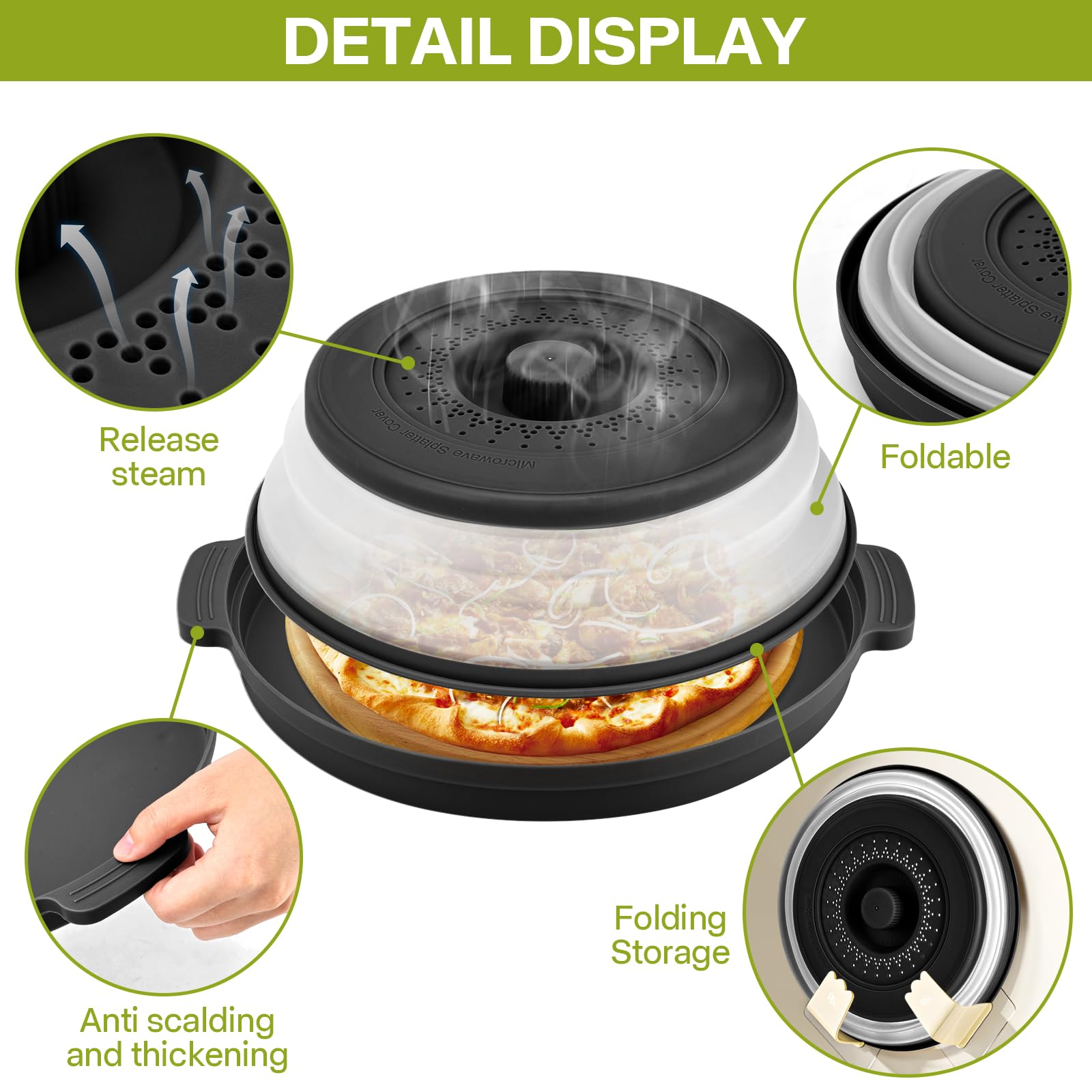 Microwave Splatter Cover for Food with Anti-scald Base Plate,Large Plastic & Silicone Vented Avoid Scalding Collapsible Guard Lid, Plate Holder & Kitchen Colander for Meal Prep-10.7 Inch (2 Pcs BRed)