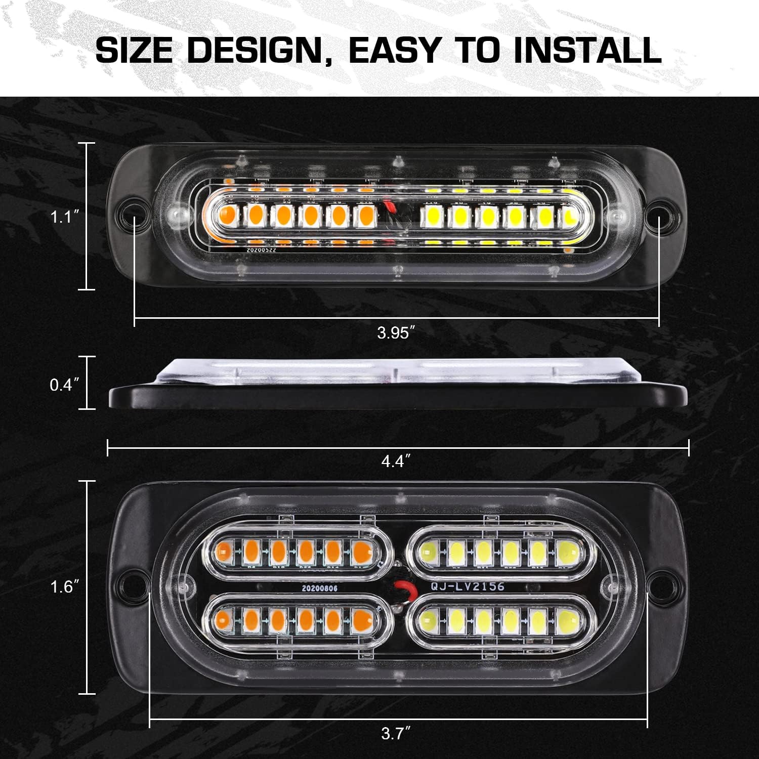 LINKITOM 12pcs Ultra Slim Sync Feature Surface Mount LED Emergency Beacon Hazard Warning Flashing Strobe Lights with Waterproof Controller and Long Heavy Cable for Car Truck Vehicle, Amber/White