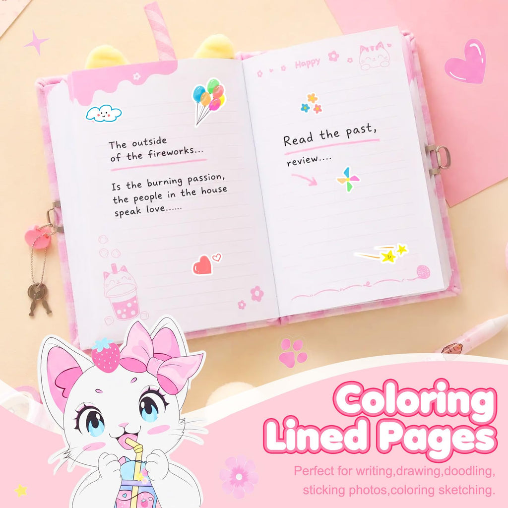 Axolotl Diary for Girls with Lock, Plush Axolotl Toys Gift for Teen Girls, Kids Writing Journal Notebook, Birthday Gifts for Little Girls Ages 5 6 7 8 9 10-12 Year Old