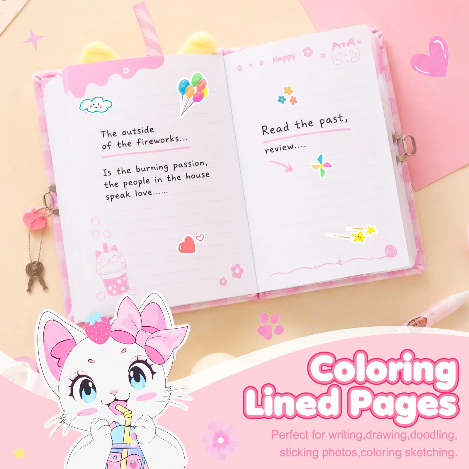 Axolotl Diary for Girls with Lock, Plush Axolotl Toys Gift for Teen Girls, Kids Writing Journal Notebook, Birthday Gifts for Little Girls Ages 5 6 7 8 9 10-12 Year Old