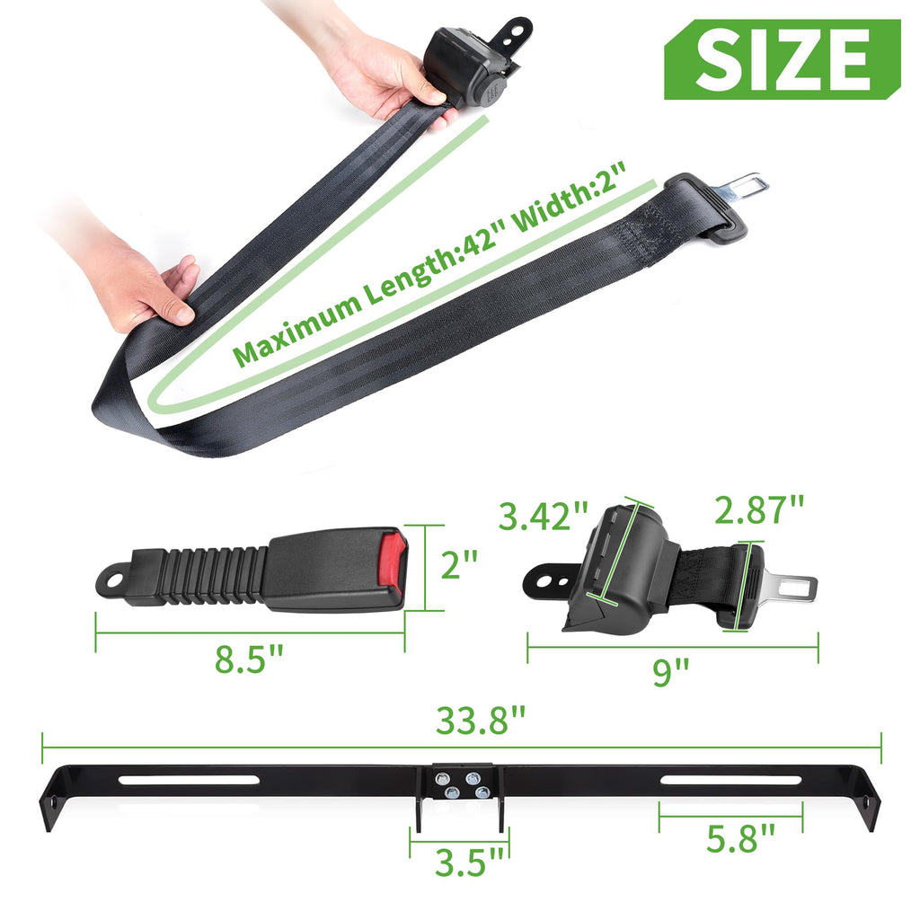 10L0L 4 Passenger (2+2) Golf Cart Seat Belt Kit for EZGO, Yamaha, Club Car, Fits Front Rear Seat, with Bracket