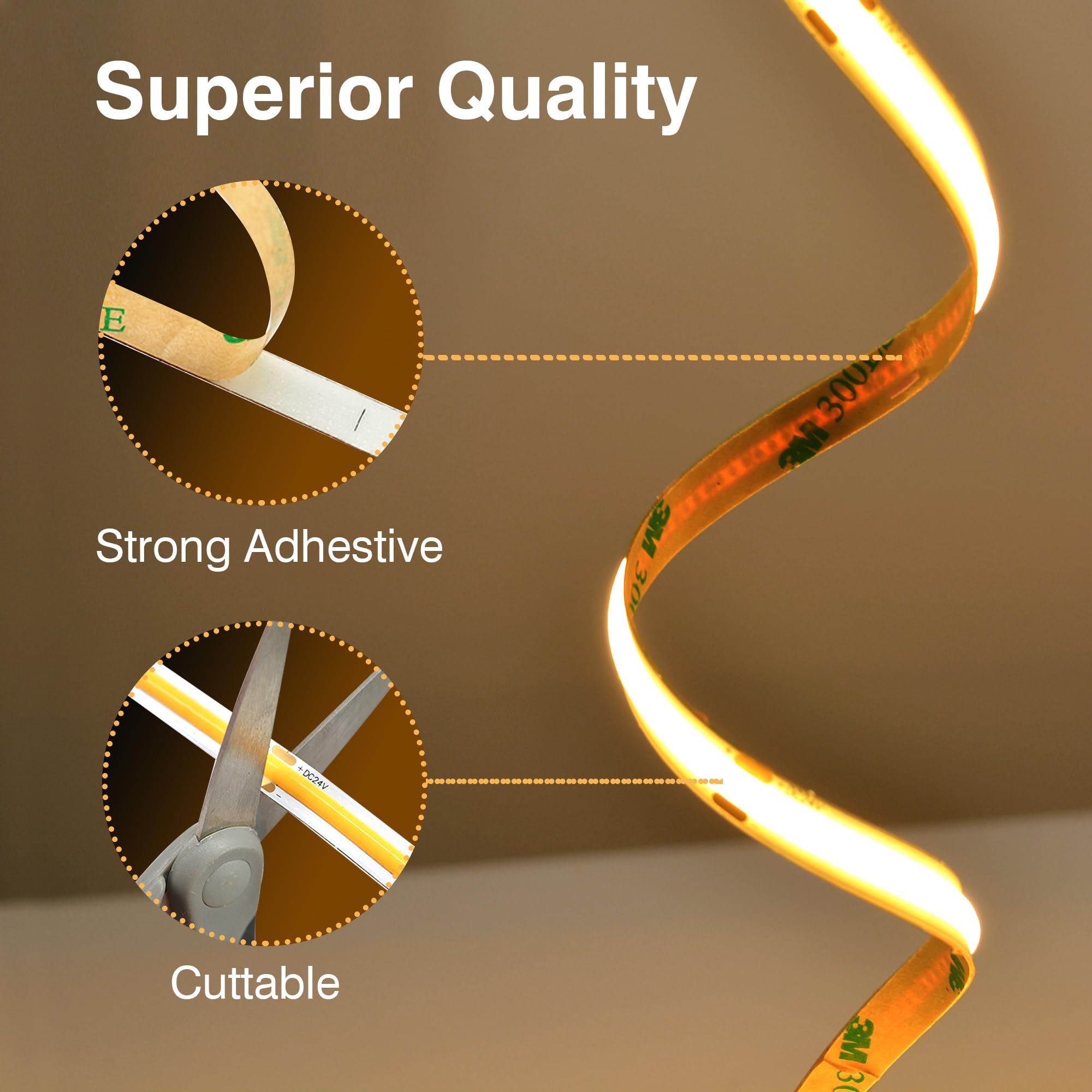 Pandery COB LED Strip,LED Strip Lights 3M/9.84ft,Touch Dimmable LED Strips,CRI90+,2700K Warm White cob led,960LEDs,24V LED Tape Lights,Indoor for Bedroom, Kitchen, TV, Mirror,Cabinet