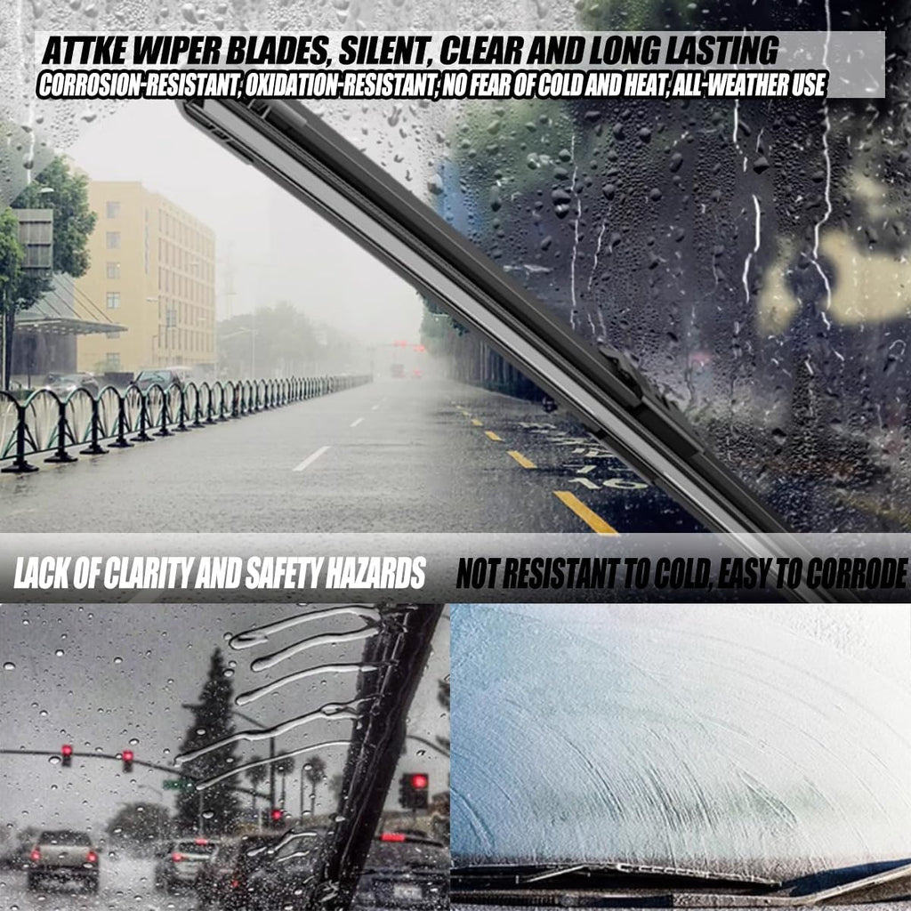 ATTKE OEM Quality Front Windscreen Wiper Blades for Jeep Wrangler 1997-2006/Porsche 911 1978-1994/Suzuki Samurai 1986-1995 (13″+13″ Front Windshield Wiper Blade Set)