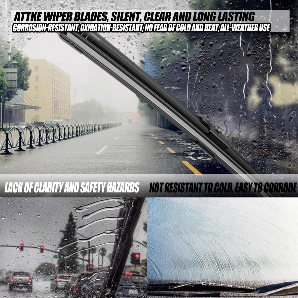 ATTKE OEM Quality Front Windscreen Wiper Blades for Jeep Wrangler 1997-2006/Porsche 911 1978-1994/Suzuki Samurai 1986-1995 (13″+13″ Front Windshield Wiper Blade Set)