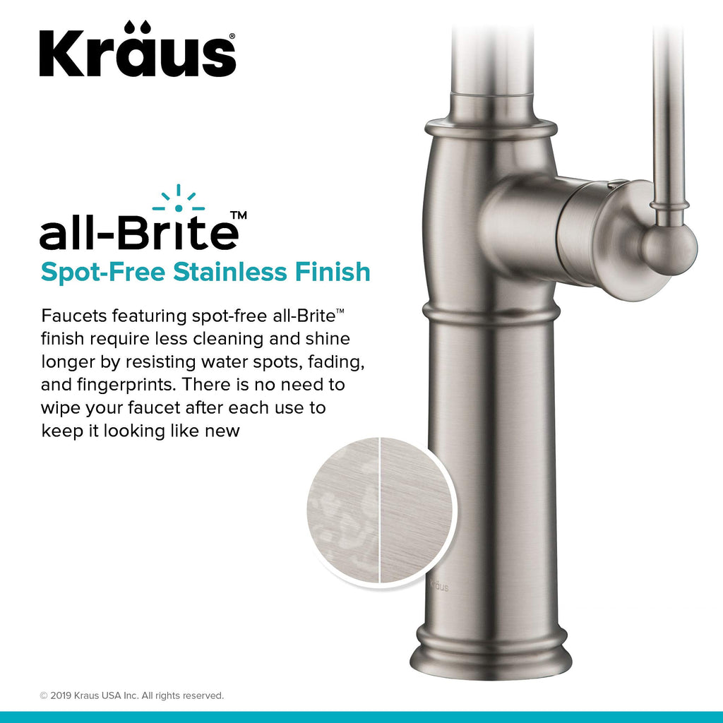 KRAUS Allyn Transitional Bridge Kitchen Faucet with Pull-Down Sprayhead in Brushed Gold, KPF-3121BG