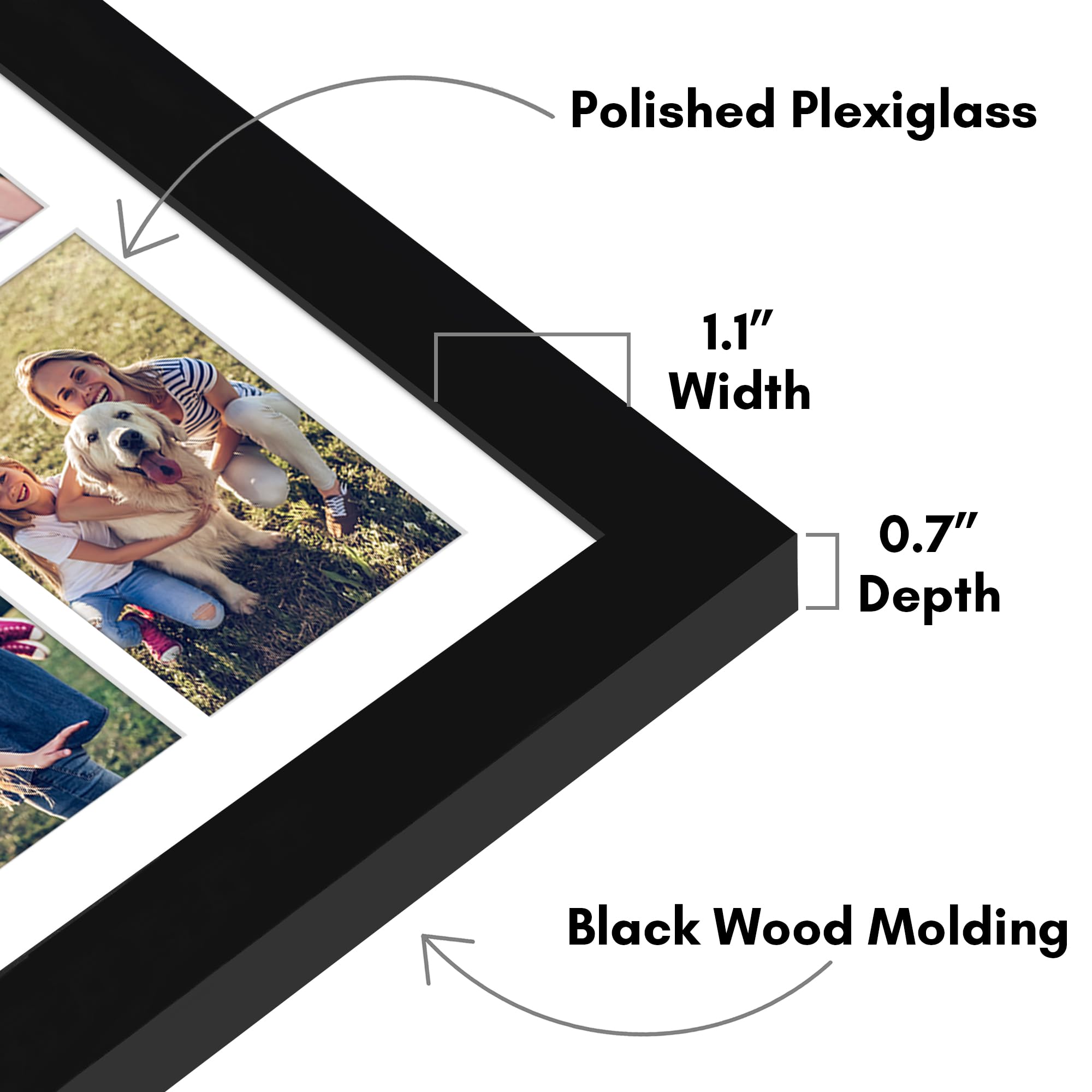 Americanflat 4x6 Double Picture Frame with Shatter-Resistant Glass - Fits Two 4x6 Photos or use as One 6x14 Frame - Signature Collection - Collage Frames for Tabletop and Wall Display - Black