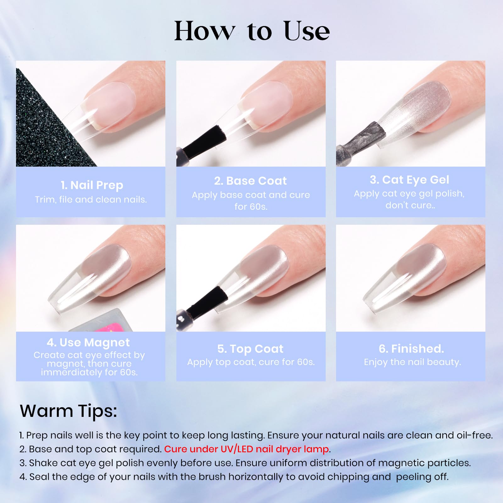 MIZHSE Cat Eye Gel Nail Polish, Moonlight Magnetic Gel Polish and Sheer Nude Nail Kit with 1 Magnet Stick, Glass Shiny Effect Silver Pink Purple Soak Off Manicure Home DIY