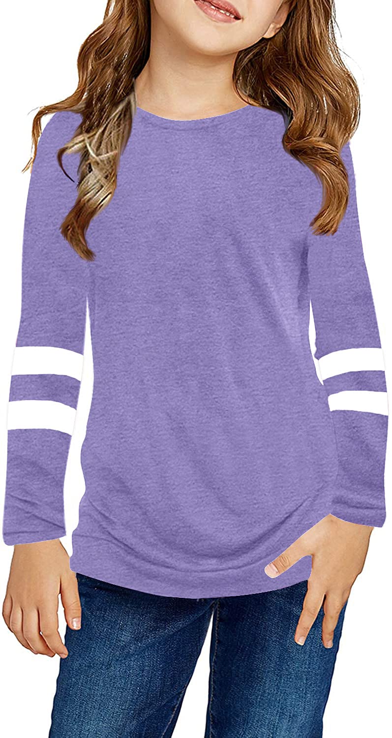 Ebifin Girls Casual Short/Long Sleeve T Shirts Kids Loose Soft Striped Color Block Tunic Tops, Tees Blouses Size 4-15 Years
