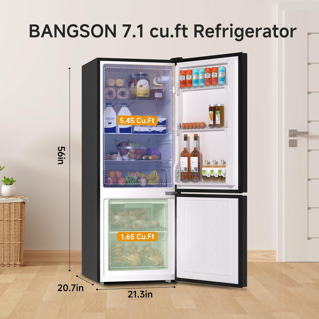 BANGSON 4.0 Cu.Ft Small Refrigerator with Freezer, Small Fridge with Bottom Freezer, for Apartment, Bedroom, Dorm, and Office, Double Door, Stainless Steel, Silver