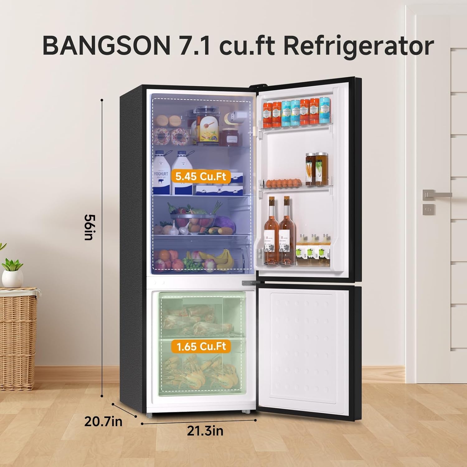 BANGSON 4.0 Cu.Ft Small Refrigerator with Freezer, Small Fridge with Bottom Freezer, for Apartment, Bedroom, Dorm, and Office, Double Door, Stainless Steel, Silver