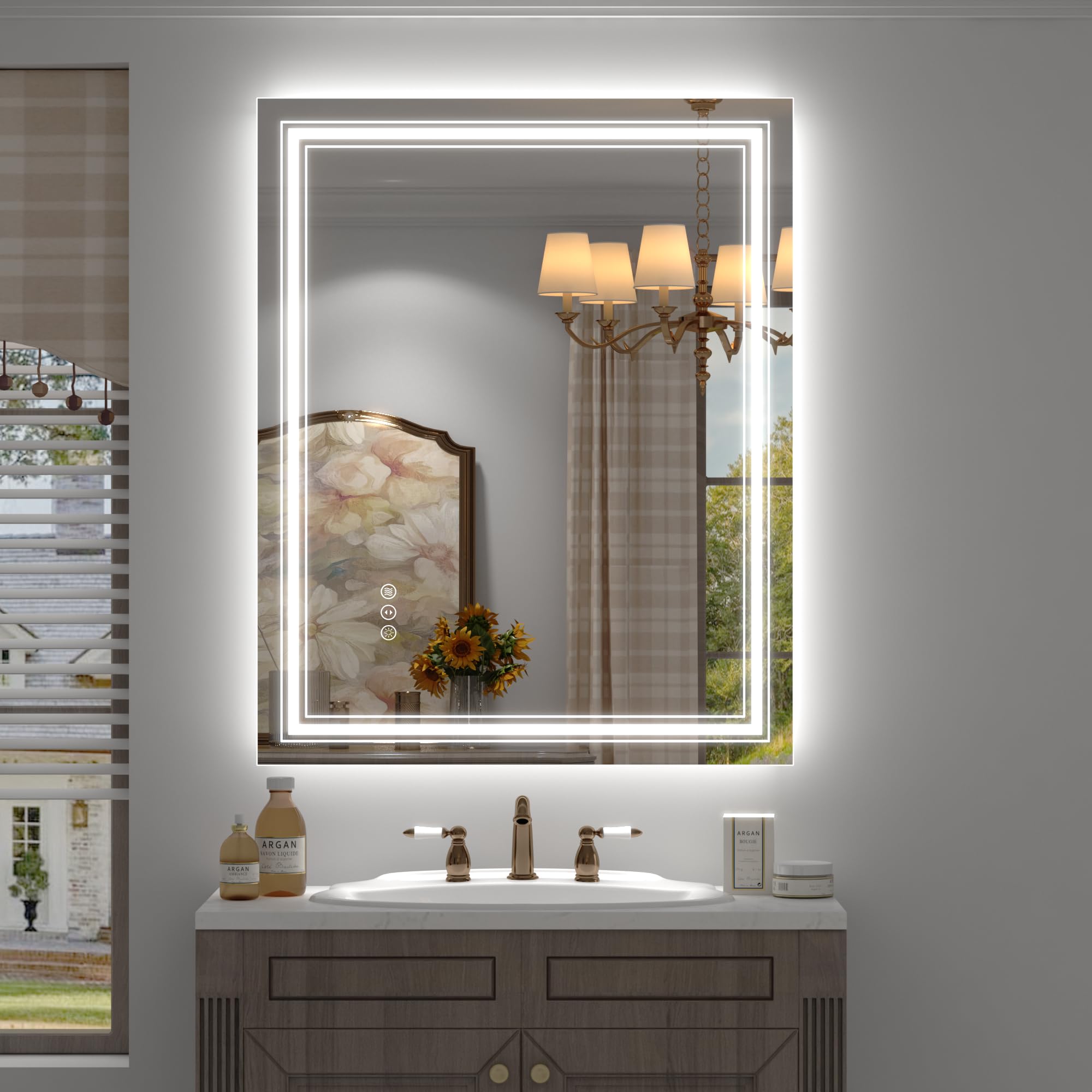20x28 LED Bathroom Mirror, Vanity Mirror with Lights, Backlit and Front lit Mirror for Wall, Dimmable, Anti-Fog, Shatterpoof, Memory (Horizontal/Vertical)