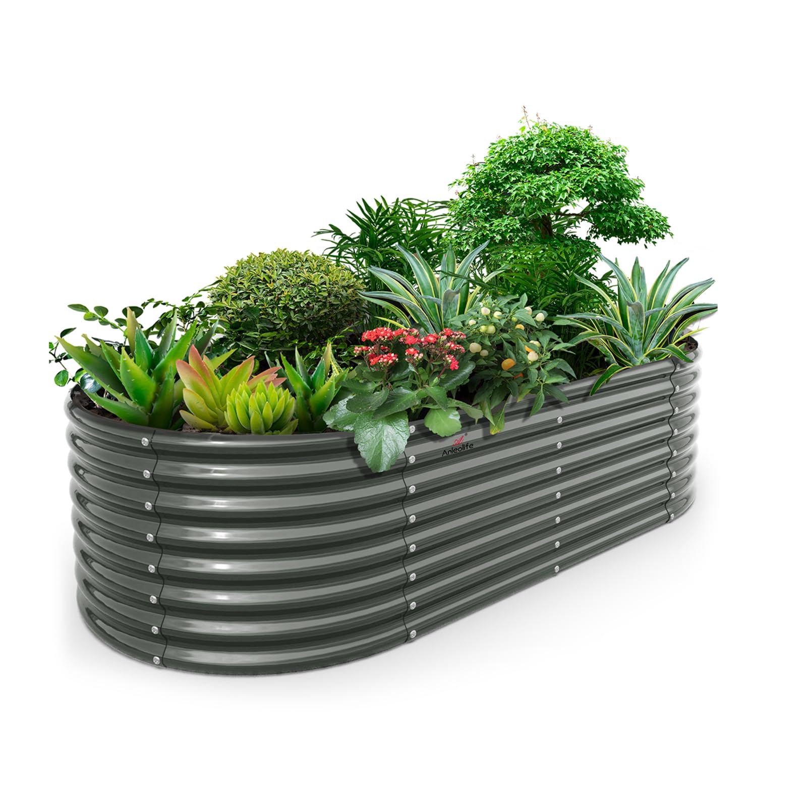 A ANLEOLIFE 2-Pack 3ft x 24” Tall Galvanized Raised Garden Beds Outdoor, Round Metal Planter Box for Planting Vegetables Flowers Herb, Anti-Rust & Easy-Setup, Quartz Grey