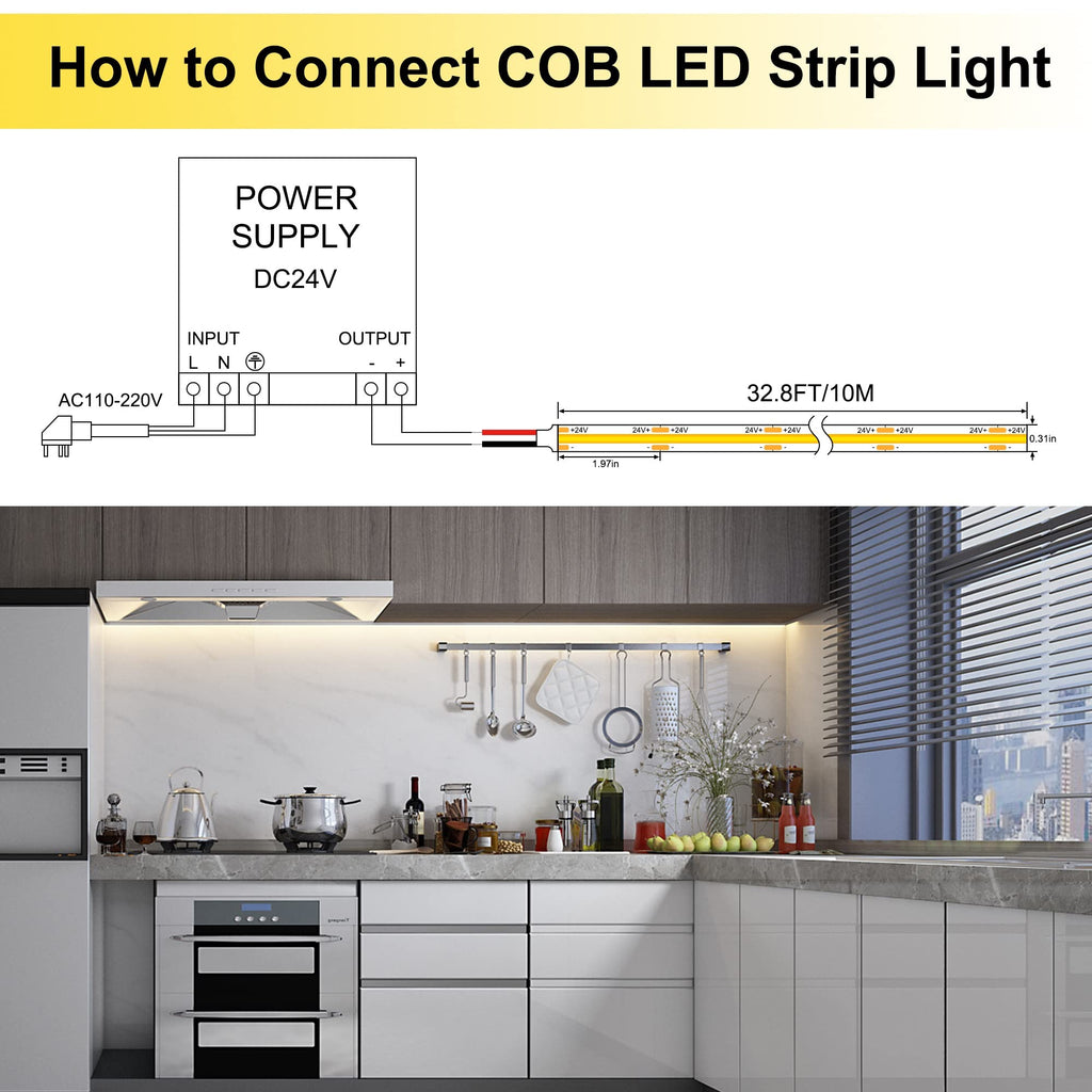 Pandery COB LED Strip,LED Strip Lights 3M/9.84ft,Touch Dimmable LED Strips,CRI90+,2700K Warm White cob led,960LEDs,24V LED Tape Lights,Indoor for Bedroom, Kitchen, TV, Mirror,Cabinet