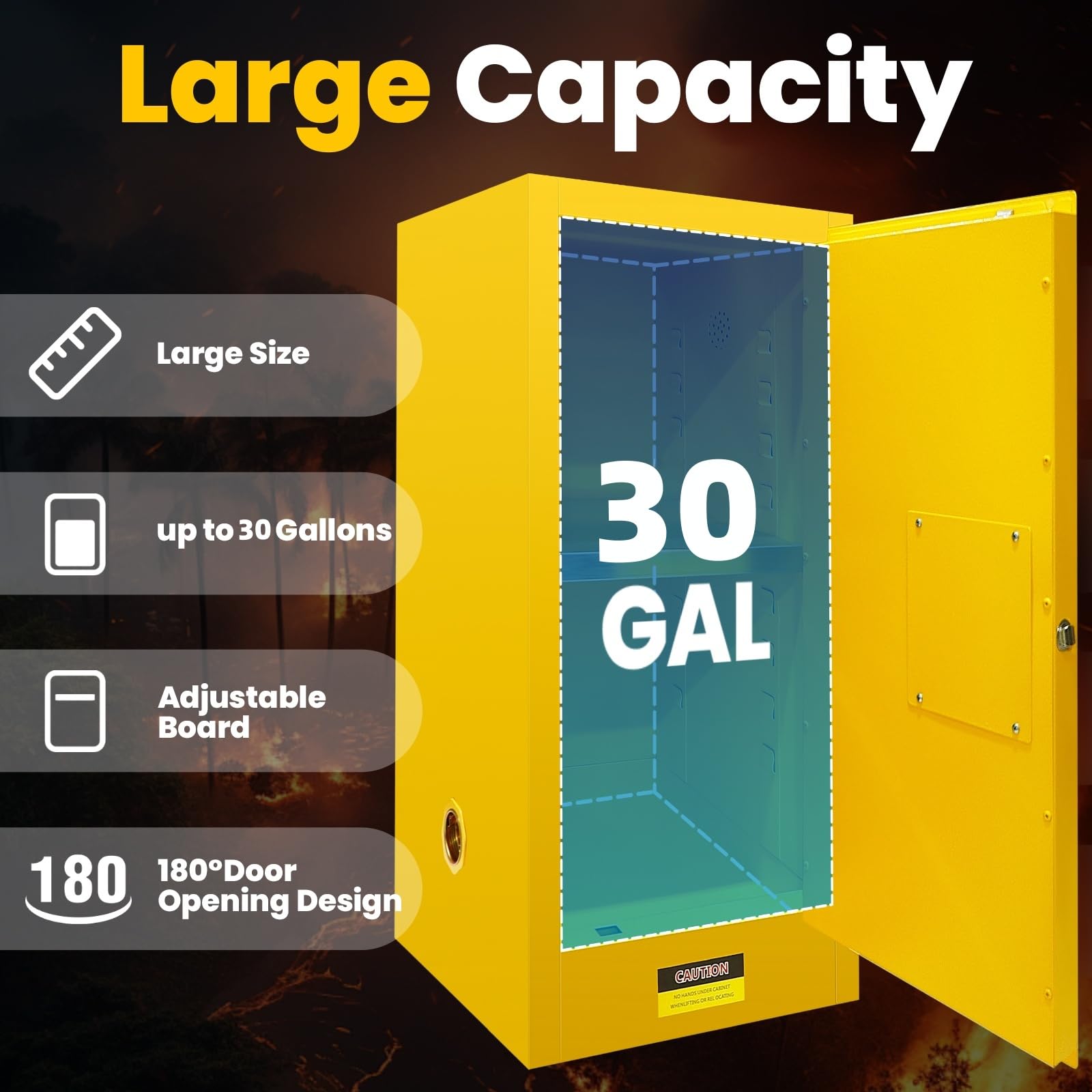 16 Gallon Flammable Storage Cabinet 18"x18"x23", Galvanized Steel, Flammable Safety Cabinet with Adjustable Shelf, for Industrial and Home Use, Yellow