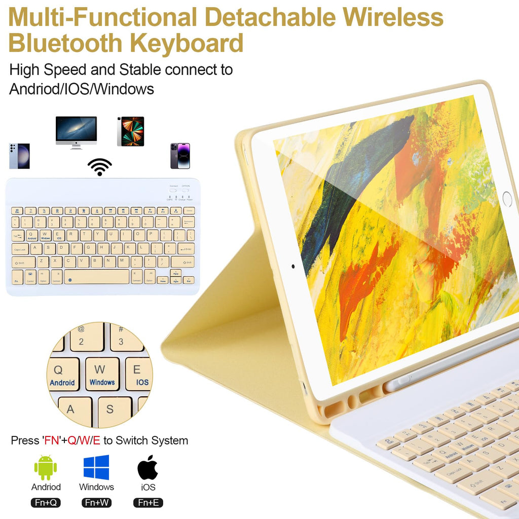 AHYWTAN Keyboard Case for iPad 9/8/7th Gen 10.2, Bluetooth Keyboard with 7 Color Backlit, iPad 10.2 inch Case with Keyboard, Pencil Holder, Black-L