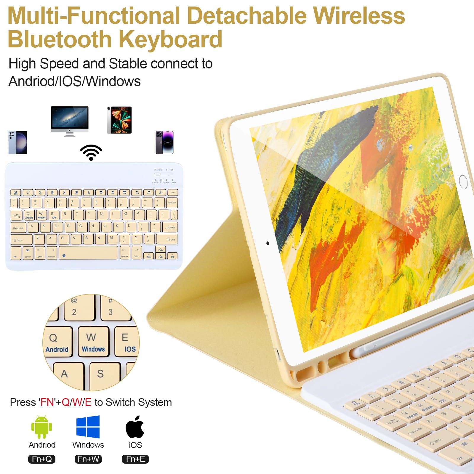 AHYWTAN Keyboard Case for iPad 9/8/7th Gen 10.2, Bluetooth Keyboard with 7 Color Backlit, iPad 10.2 inch Case with Keyboard, Pencil Holder, Black-L
