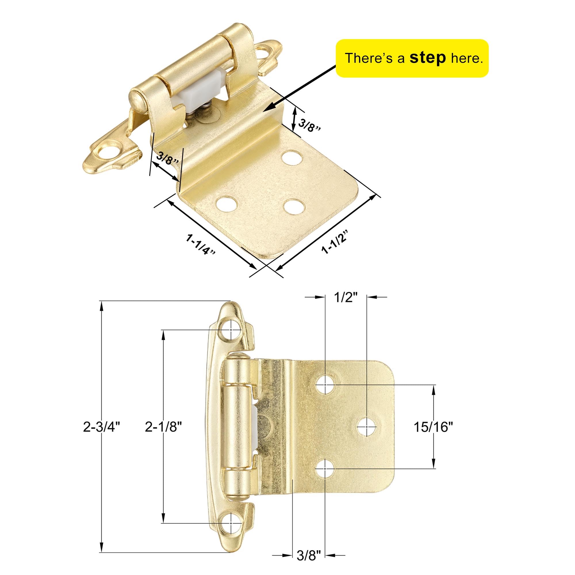 4 Pack (2 Pairs) Antique Brass Self Closing Cabinet Hinges for Kitchen Cabinet Door, 1/2" Overlay (Variable) Semi Concealed Kitchen Cabinet Hinges