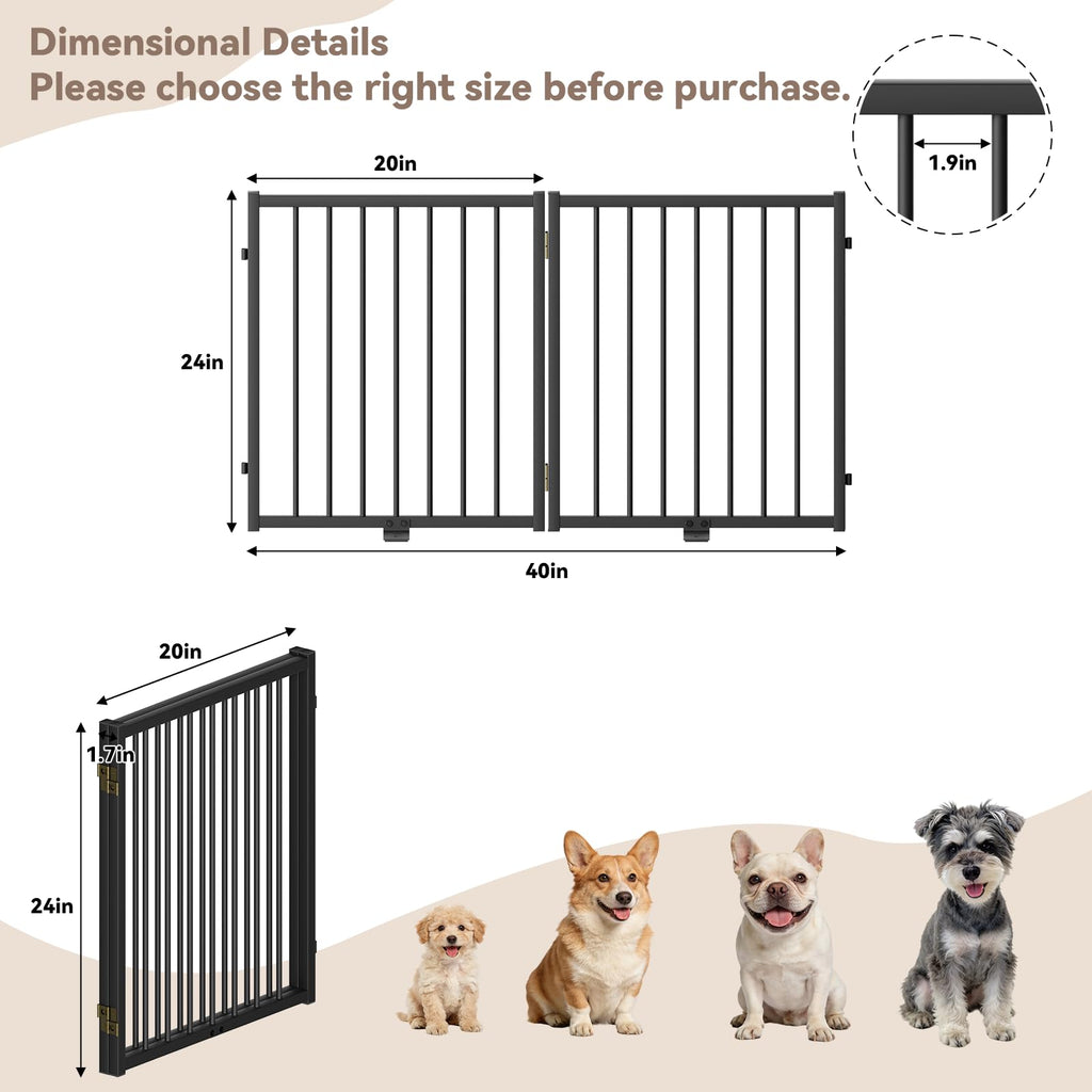 SNUOWU Full Metal Freestanding Dog Gate with Door, 24'' Height Foldable Pet Dog Fence for Indoor & Outdoor, 2 Panels Extra Wide Free Standing SmallDog Gates for Doorways,House,Stairs,Porch,Deck,Yard