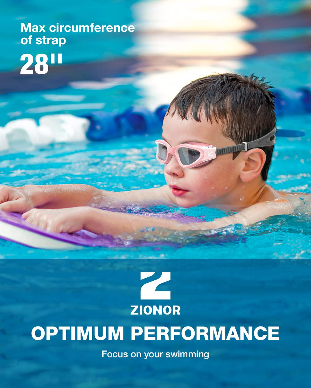 ZIONOR Kids Swim Goggles, G1MINI SE No Leak Anti-Fog Goggles for Kids 6-14, Soft Silicone Comfort Fit, Easy Adjust Strap
