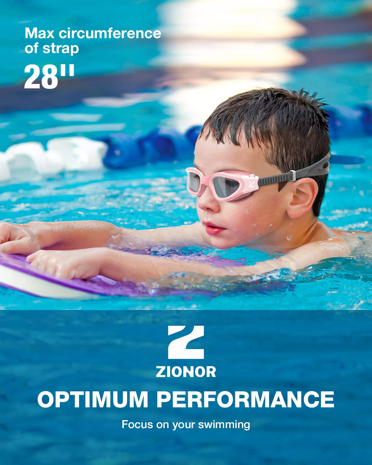 ZIONOR Kids Swim Goggles, G1MINI SE No Leak Anti-Fog Goggles for Kids 6-14, Soft Silicone Comfort Fit, Easy Adjust Strap