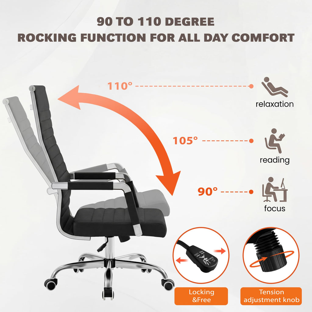 Furmax Ribbed Office Chair High Back PU Leather Executive Conference Chair Adjustable Swivel Chair with Arms (Bicolor Retro Brown)