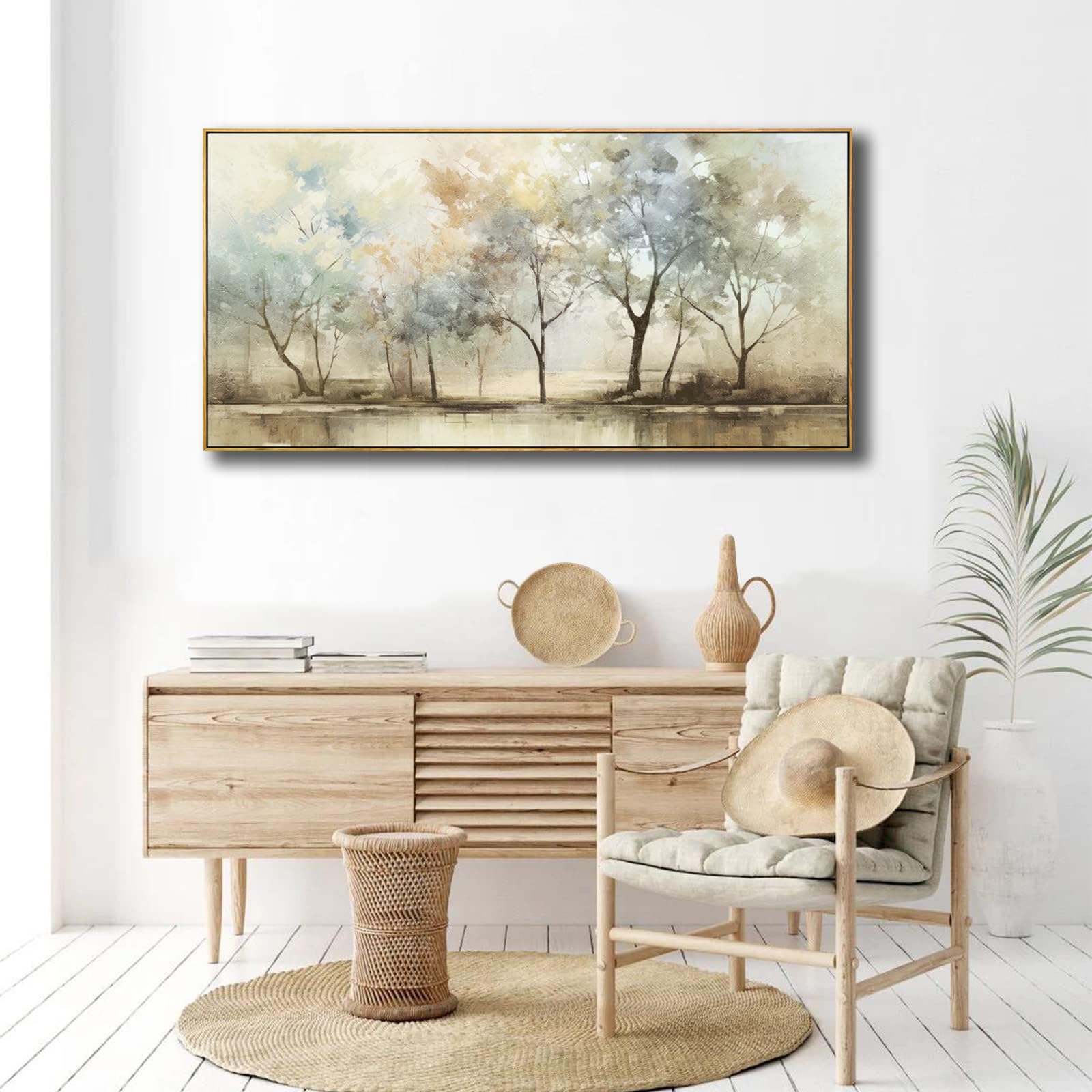 VHMING Abstract Wall Art Artwork Retro Trees Pictures Decor Canvas Painting Framed Ready to Hang Living Room Bedroom and Office Wall Decor 20x40 Inch
